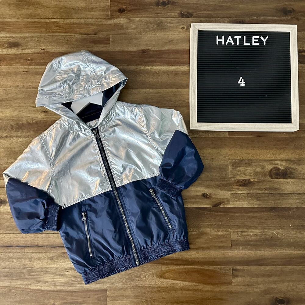 Hatley Boys Navy Blue Silver Metallic Moonbeam Terry Lined Hood Jacket European